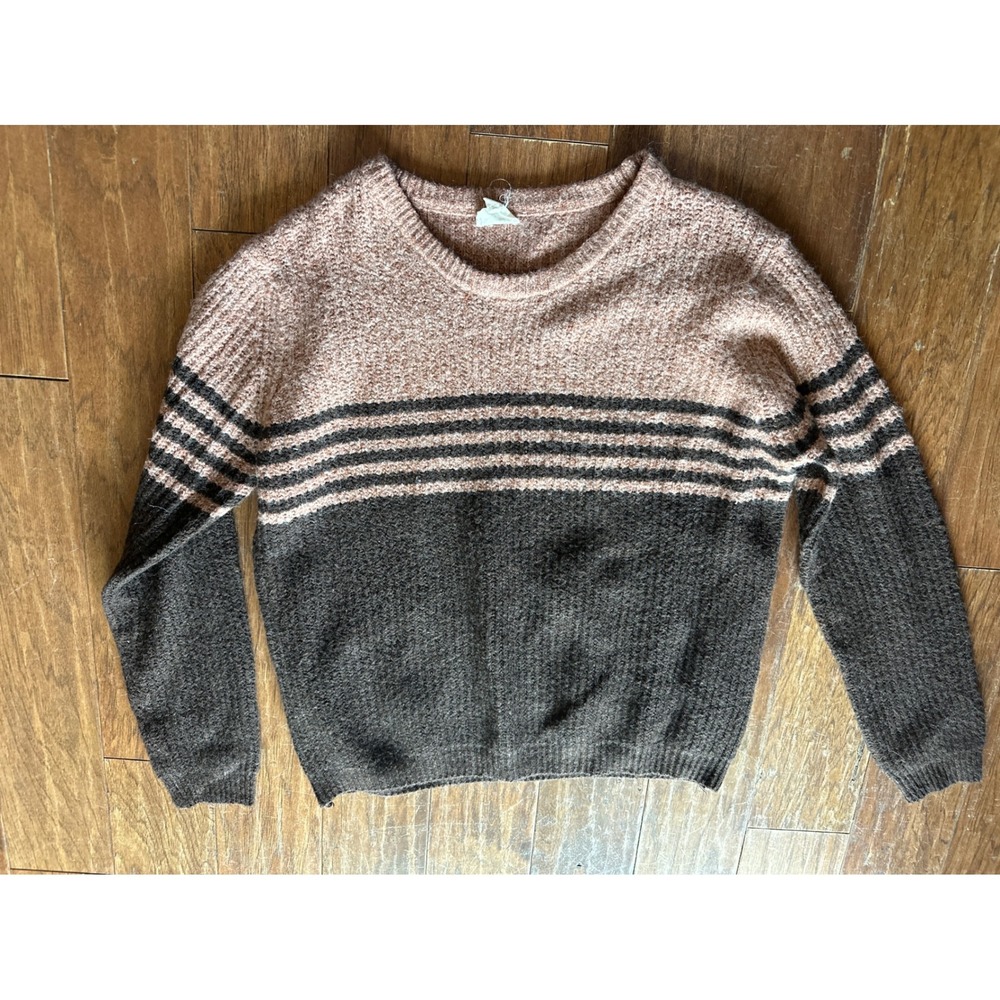 BiBi! Womens XL Sweater Knit Brown Beige Striped Long Sleeve‎ Pullover